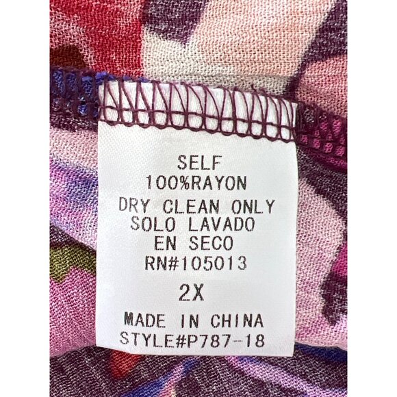 Andrée By Unit V Neck Floral Tunic Top Plus Size 2X Bell Sleeve Purple Multi NEW - Picture 4 of 6